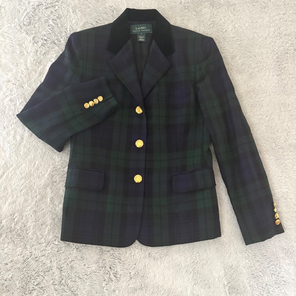 Ralph Lauren Black Watch Tartan Plaid Wool Blazer Velvet Gold 4
Holiday READ